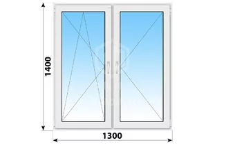 Двухстворчатое пластиковое окно 1300x1400 ПО-П