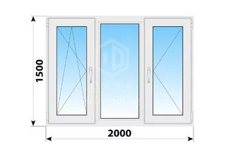 Трехстворчатое пластиковое окно 2000x1500 ПO-Г-П